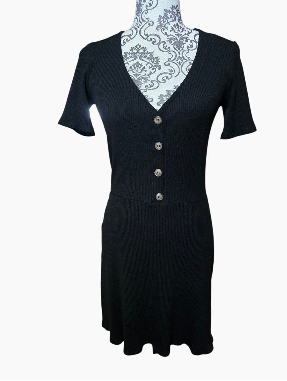 Reformation Cardinal Black Ribbed Mini Dress Size Large - Picture 2 of 11